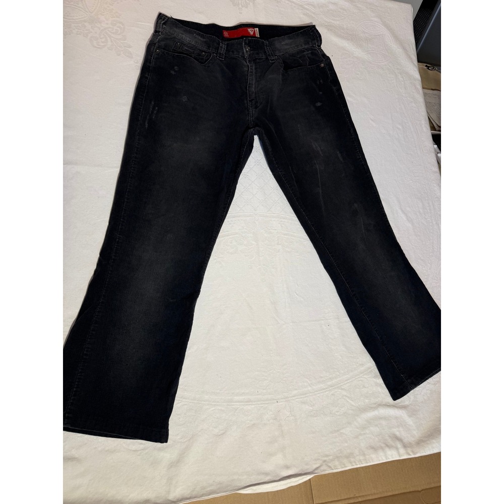 Guess Jeans USA Mens Black Corduroy Pants W36 X636M092 Faded Distressed